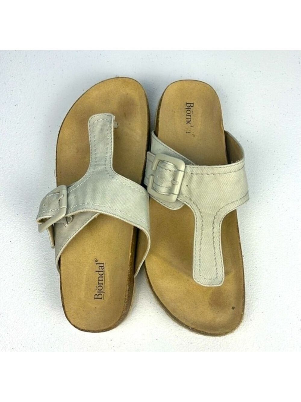 Bjorndal Penelope Sandals Gray Canvas Espadrille Flip Flops Buckle Shoes 9
